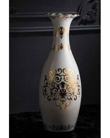Vaso Anfora in Ceramica Decorata – Coppa Smerlata Avorio e Oro – Altezza 124 cm VI45
