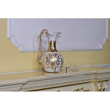 Vaso anfora brocca in ceramica avorio e oro con manico decorato – Cod. VI47