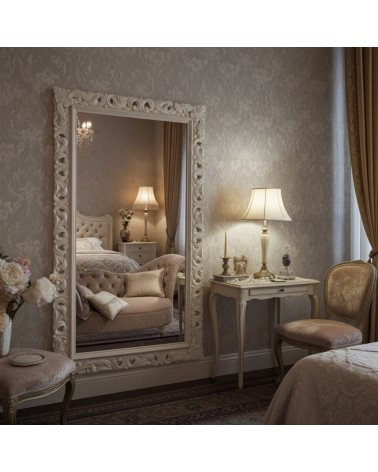 Baroque Mirror 1135AV Pearl Ivory with Perforated Wooden Frame Custom Mirror