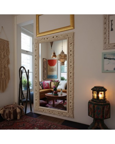 Baroque Mirror 1135AV Pearl Ivory with Perforated Wooden Frame Custom Mirror