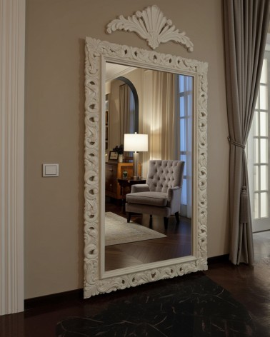 Specchiera Barocca 1135AV Avorio Perlato con Cornice Traforata in Legno Specchio su Misura