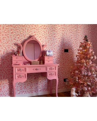 Schminktisch im Barockstil, Spiegel, Pouf, Ballerina, rosa, Na40