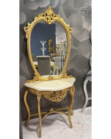Baroque Louis XV Gold Leaf Marble Console Table with Mirror LT3064