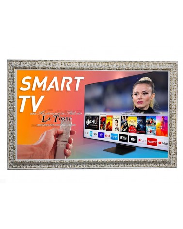 Cornice Smart TV Barocca su Misura | Stile Classico in Legno Bianco Oro per Televisore TVD620B0