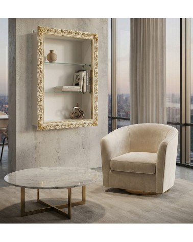 Custom-Made Ivory and Gold Baroque Wall-Mounted Display Cabinet with Glass Shelves – 7cm Rod – VTGM224AO