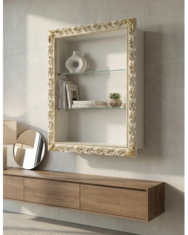 Custom-Made Ivory and Gold Baroque Wall-Mounted Display Cabinet with Glass Shelves – 7cm Rod – VTGM224AO