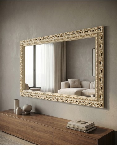 Custom-Made Classic Baroque Mirror in Ivory and Gold Wood – M/AO