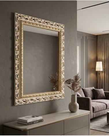 Custom-Made Classic Baroque Mirror in Ivory and Gold Wood – M/AO