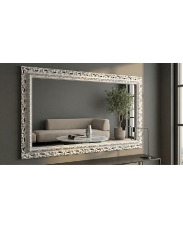 Specchiera Barocca Classica Traforata su Misura in Legno Bianco e Argento – M/BA