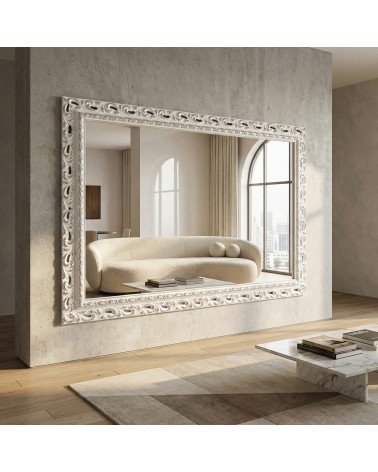 Specchiera Barocca Classica Traforata su Misura in Legno Bianco e Argento – M/BA