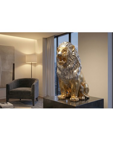 Statua Leone in Ceramica Foglia Oro con Criniera Argento e Swarovski – H 90 cm – PR14