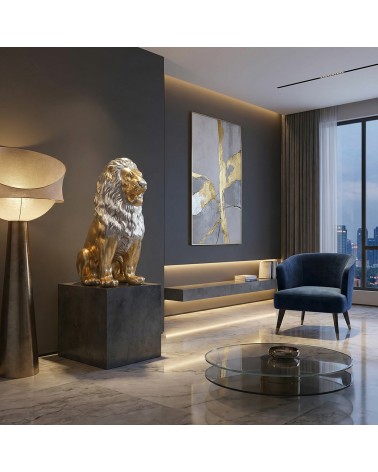 Statua Leone in Ceramica Foglia Oro con Criniera Argento e Swarovski – H 90 cm – PR14