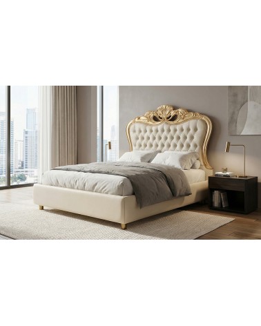 Letto Barocco Matrimoniale con Contenitore in Legno ed Ecopelle – Oro o Argento – Diana