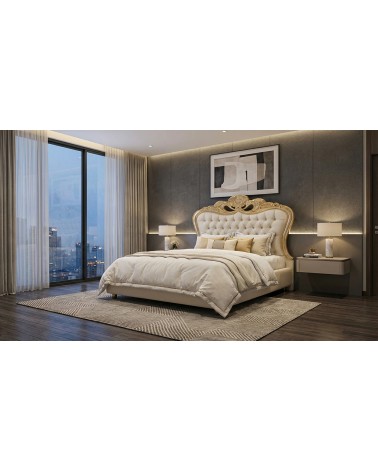 Letto Barocco king size con Contenitore in Legno ed Ecopelle – Oro o Argento – Diana