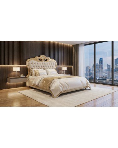 Letto Barocco king size con Contenitore in Legno ed Ecopelle – Oro o Argento – Diana