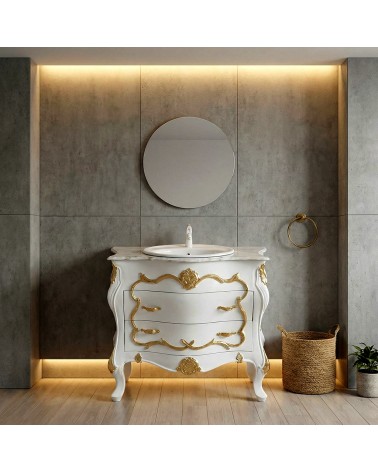 Mobile Bagno Barocco in Stile Classico avorio e Oro con Lavabo – Artigianale LT3065
