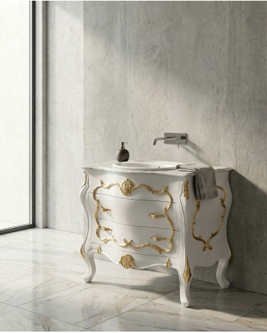 Mobile Bagno Barocco in Stile Classico avorio e Oro con Lavabo – Artigianale LT3065