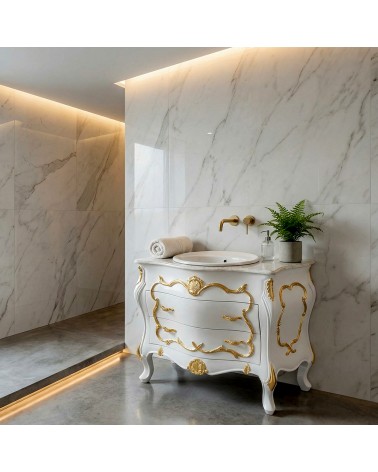Mobile Bagno Classico Barocco Avorio Chiaro e Oro con Specchiera – Artigianale LT3066
