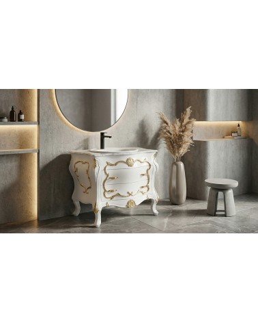 Mobile Bagno Classico Barocco Avorio Chiaro e Oro con Specchiera – Artigianale LT3066