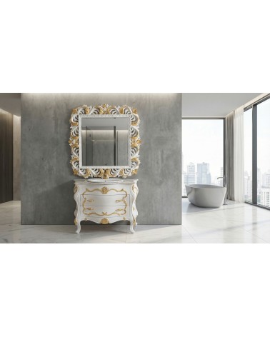 Mobile Bagno Classico Barocco Avorio Chiaro e Oro con Specchiera – Artigianale LT3066