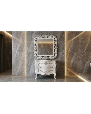 Mobile Bagno Classico Barocco Bianco e Argento con Specchiera – Artigianale LT3066