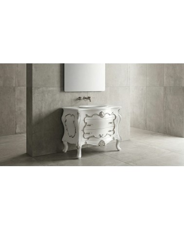 Mobile Bagno Barocco in Stile Classico Bianco e argento con Lavabo – Artigianale LT3065