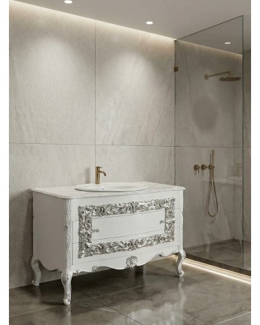 Mobile Bagno Barocco in Stile Classico bianco e argento con Lavabo – Artigianale LT3067