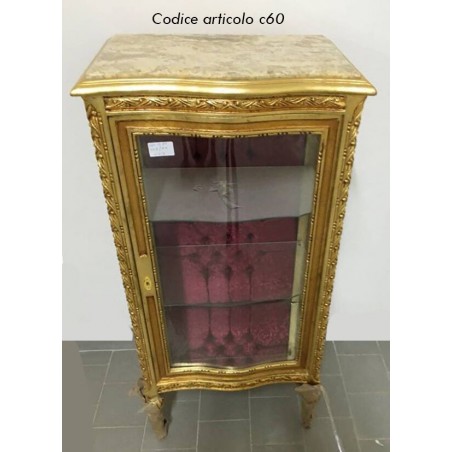Louis XV Barock-Glasvitrine mit Golddamaststoff, Swarovski AL2783