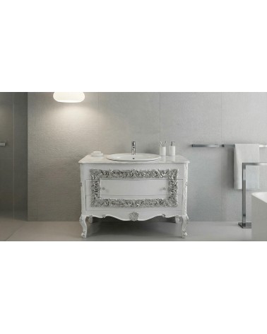 Mobile Bagno Barocco in Stile Classico bianco e argento con Lavabo – Artigianale LT3067