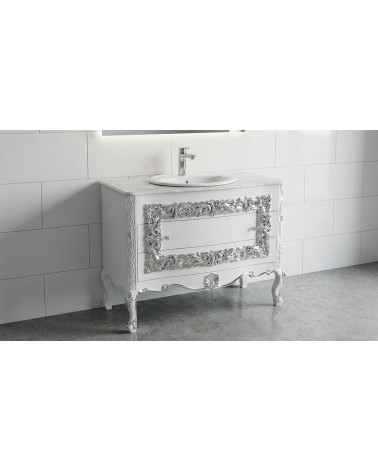 Mobile Bagno Barocco in Stile Classico bianco e argento con Lavabo – Artigianale LT3067
