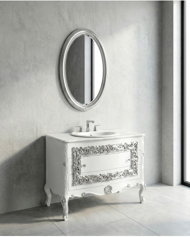 Mobile Bagno Barocco in Stile Classico bianco e argento con Lavabo – Artigianale LT3067