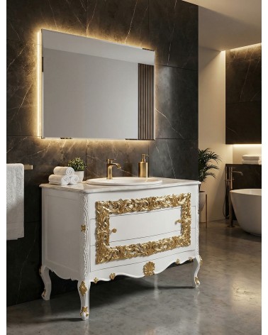 Mobile Bagno Barocco in Stile Classico avorio e oro con Lavabo – Artigianale LT3067