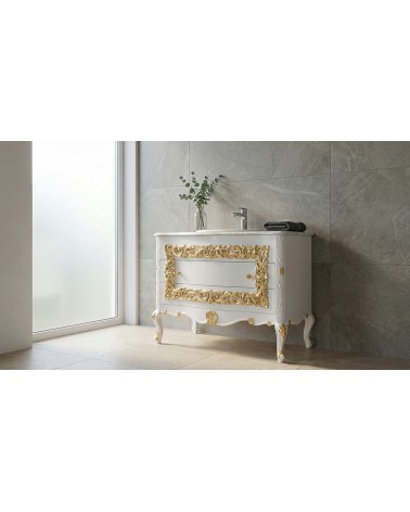 Mobile Bagno Barocco in Stile Classico avorio e oro con Specchiera – Artigianale LT3068
