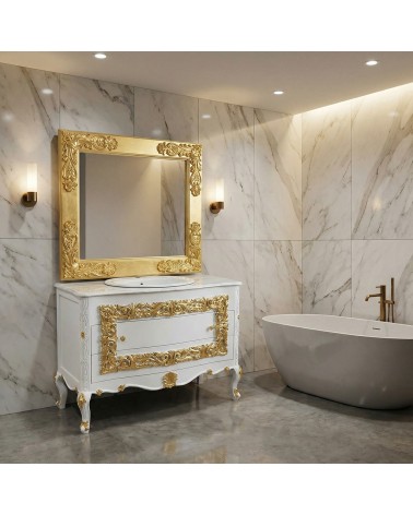 Mobile Bagno Barocco in Stile Classico avorio e oro con Specchiera – Artigianale LT3068
