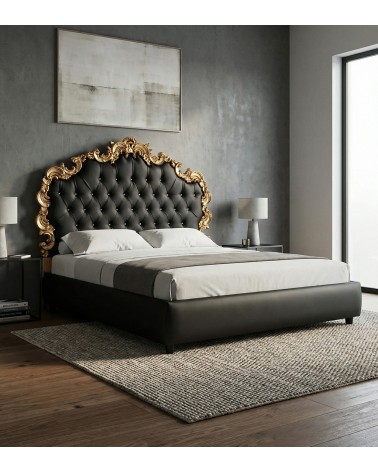 Letto Matrimoniale Barocco Rebecca con Contenitore Foglia Oro o Argento Capitonné Swarovski