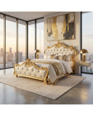 Letto Piazza e Mezza Barocco contenitore ecopelle velluto tessuto legno foglia oro o argento qualsiasi colore Beatrice