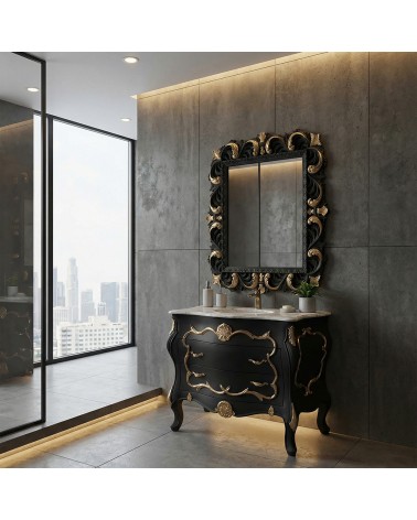 Mobile Bagno Barocco in Stile Classico nero e Oro con Lavabo – Artigianale LT3065