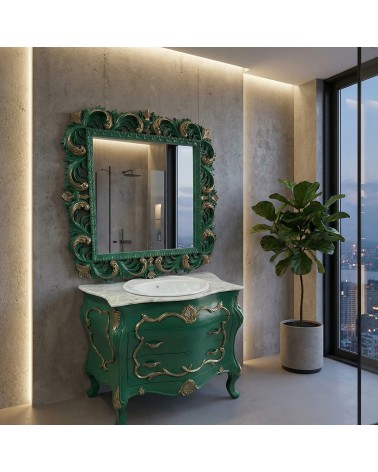 Baroque Bathroom Vanity in Classic Green and Gold with Sink – Handcrafted LT3065