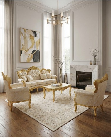 Baroque Living Room Germany Gold Leaf with Capitonné 3 Seater Sofa 2 Armchairs Marble Coffee Table AL1242