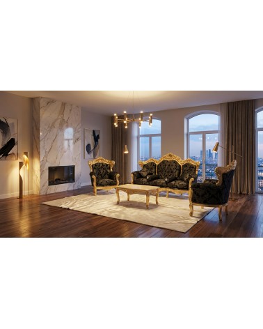 Barockes Wohnzimmer Deutschland Blattgold mit Capitonné 3-Sitzer-Sofa 2 Sessel Marmor-Couchtisch AL1242