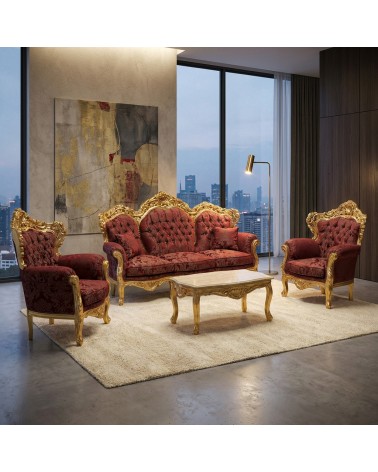 Baroque Living Room Germany Gold Leaf with Capitonné 3 Seater Sofa 2 Armchairs Marble Coffee Table AL1242