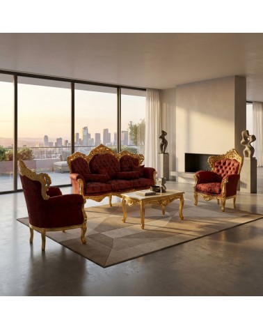 Baroque Living Room Germany Gold Leaf with Capitonné 3 Seater Sofa 2 Armchairs Marble Coffee Table AL1242
