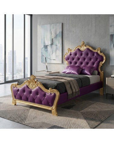 Letto singolo Barocco Contenitore Legno Foglia Oro o Argento Ecopelle o Velluto Qualsiasi Colore Beatrice