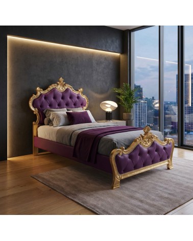 Letto singolo Barocco Contenitore Legno Foglia Oro o Argento Ecopelle o Velluto Qualsiasi Colore Beatrice