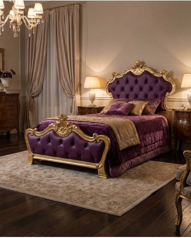 Letto singolo Barocco Contenitore Legno Foglia Oro o Argento Ecopelle o Velluto Qualsiasi Colore Beatrice