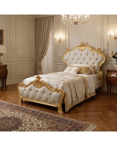 Letto singolo Barocco Contenitore Legno Foglia Oro o Argento Ecopelle o Velluto Qualsiasi Colore Beatrice