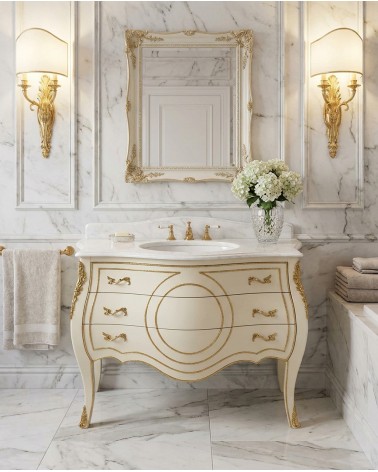 Baroque Bathroom Cabinet 120 cm Gold Leaf with Integrated Sink in Luxury Handcrafted Wood L120xD56xH90