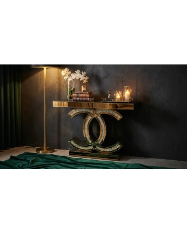Consolle Oro Specchiata con Cristalli Swarovski Incastonati – Mobile Ingresso Moderno di Lusso F21876