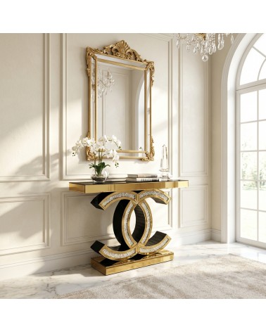 Consolle Oro Specchiata con Cristalli Swarovski Incastonati – Mobile Ingresso Moderno di Lusso F21876