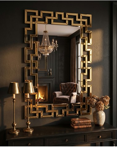 Specchiera Moderna oro 120x80 cm – Cornice Geometrica di Lusso Elegante A026